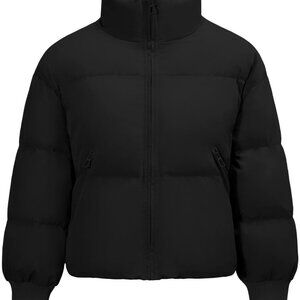 Womens SM Black Cropped Quilted Puffer Jacket